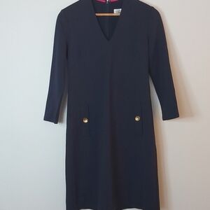 Eliza J V Neck Midi‎ Dress with Faux Front Pockets Zip Back Navy Size 2